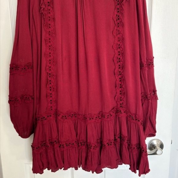 Free People Snow Angel Red Burgundy Mini Dress Oversized XS - Picture 4 of 7